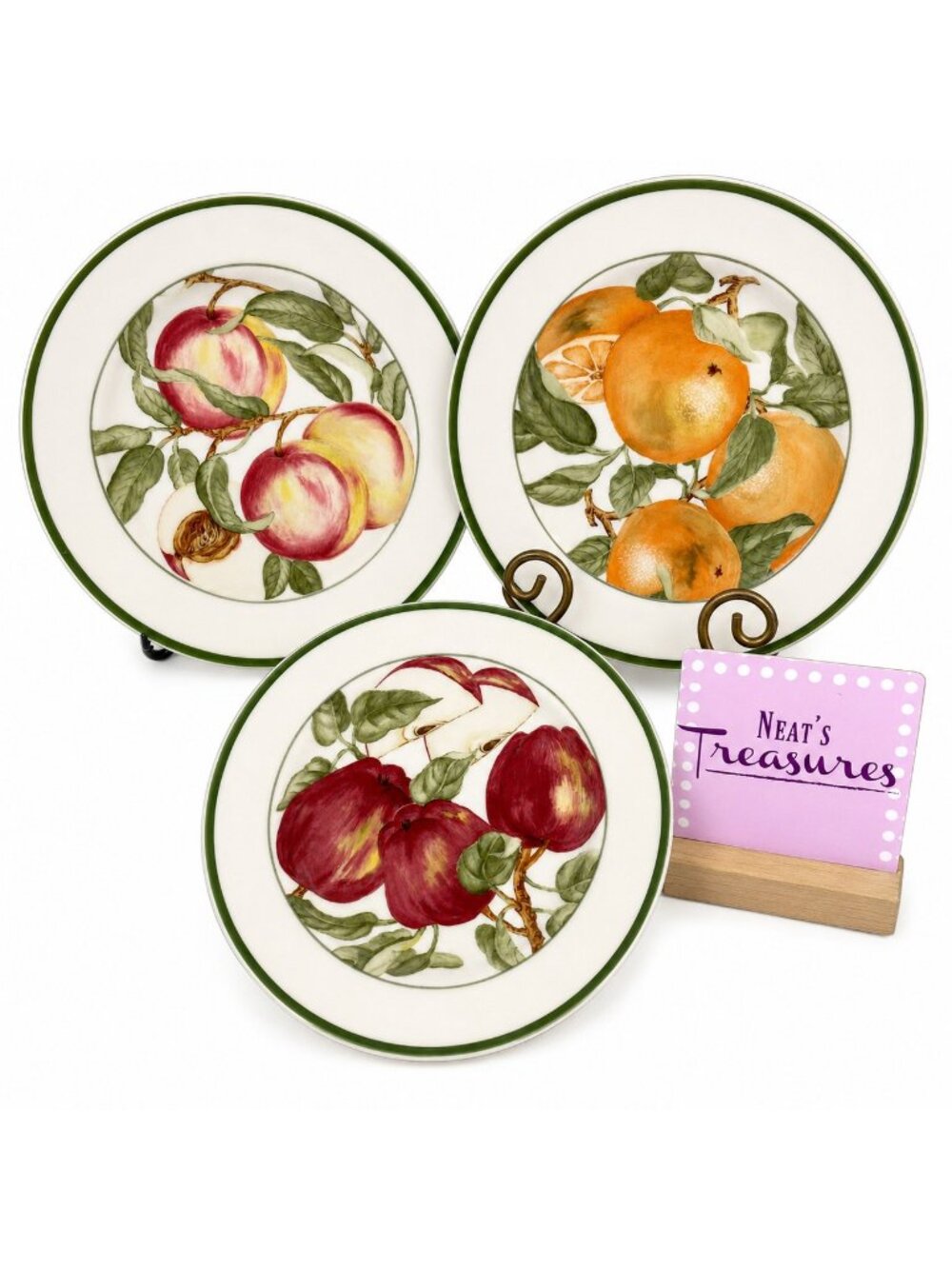American Atelier BLOSSOM BREEZE Apple Peach Orange Porcelain Salad Plates Set 3